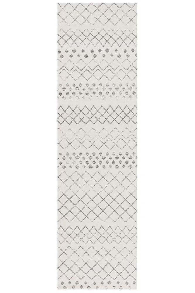 Oasis-Oasis Selma White Grey Tribal Runner Rug
