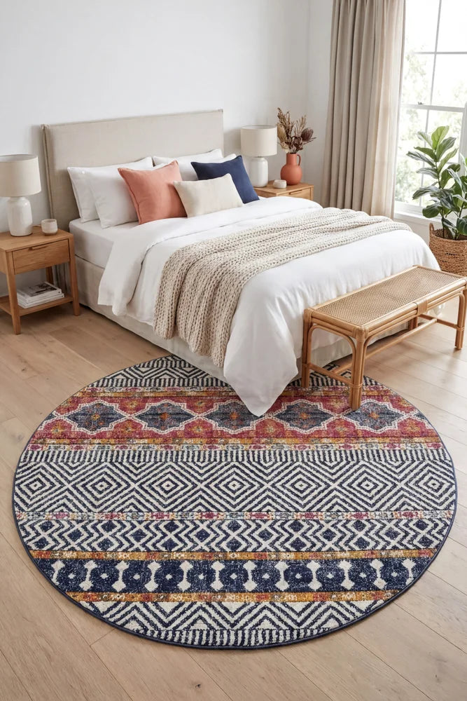 Oasis Sabrina Multi Tribal Round Rug — AI styled visualisation