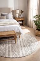 Oasis Salma White And Grey Tribal Round Rug — AI styled visualisation