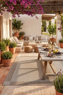 Alfresco 763 Cream Grey Outdoor Rug — AI styled visualisation