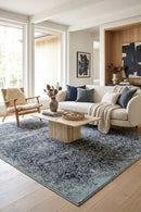 Oxford Mayfair Edge Denim Rug — AI styled visualisation