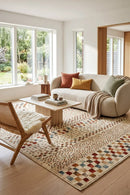 Oxford Mayfair Squares Bone Rug — AI styled visualisation