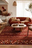 Oxford Mayfair Squares Rust Rug — AI styled visualisation