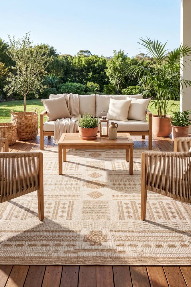 Patio Ziggy Natural Indoor Outdoor Rug — styled outdoor setting