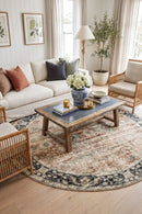 Rann Multicolour Traditional Distressed Round Rug — AI styled visualisation