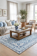 Rayie Blue Non-Slip Rug — AI styled visualisation