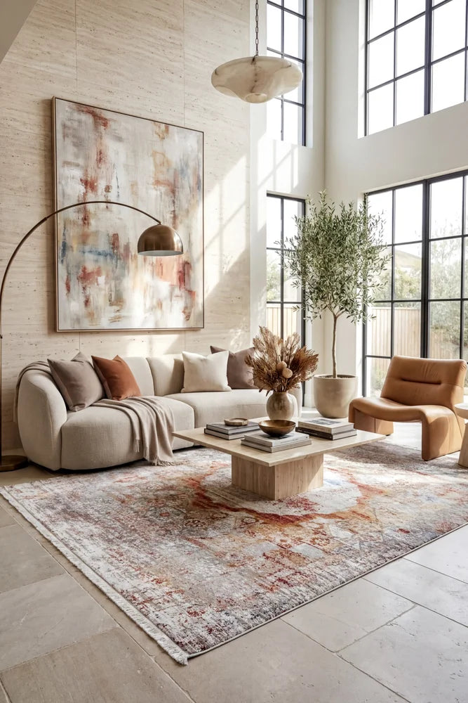 Reflections 103 Terracotta Rug — AI styled visualisation
