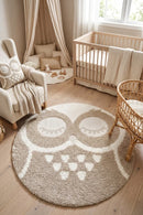 Mr&Mrs Owl 527 Beige Round Rug — AI styled visualisation