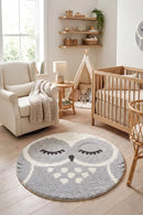 Mr&Mrs Owl 527 Grey Round Rug — AI styled visualisation