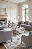 Roman Pearl Bloom Rug — AI styled visualisation