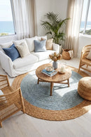 Round Jute Natural Rug Blue — AI styled visualisation