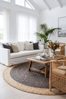 Round Jute Natural Rug Charcoal — AI styled visualisation