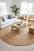 Round Jute Natural Rug — AI styled visualisation