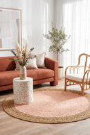 Round Jute Natural Rug Pink — AI styled visualisation