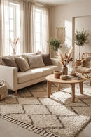 Saffron 11 Natural Rug — AI styled visualisation