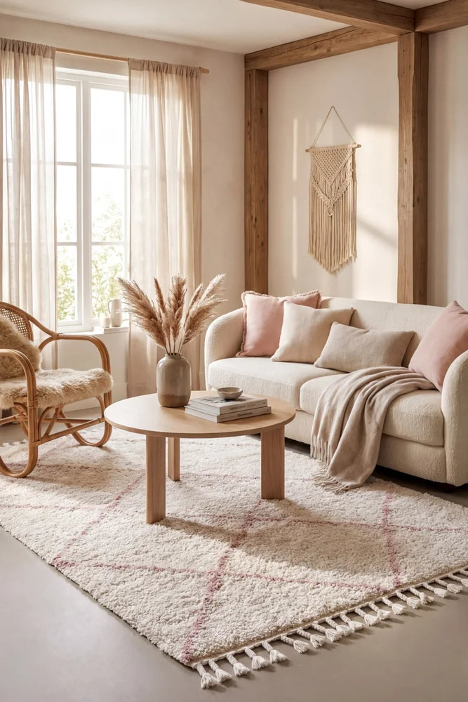 Saffron 22 Pink Rug — AI styled visualisation