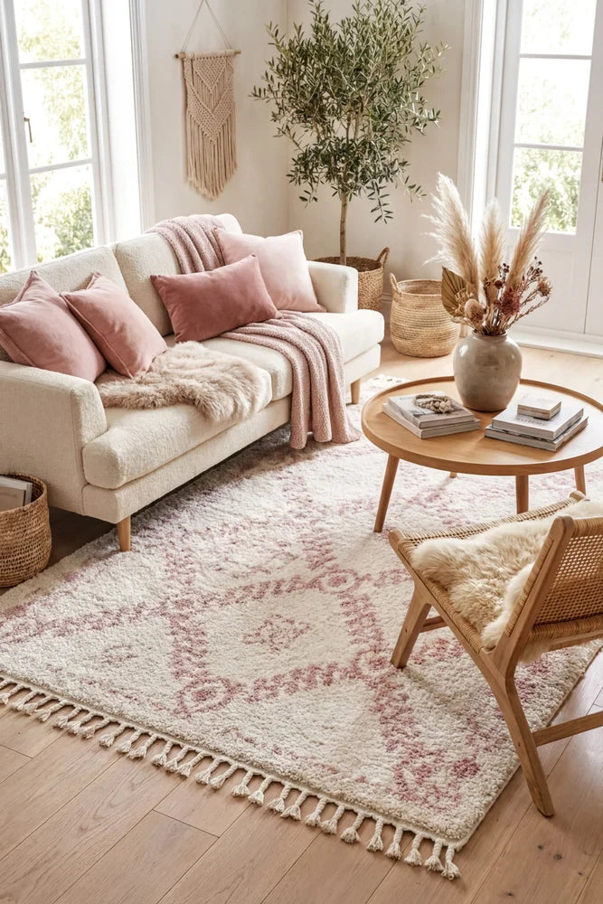 Saffron 33 Pink Rug — AI styled visualisation
