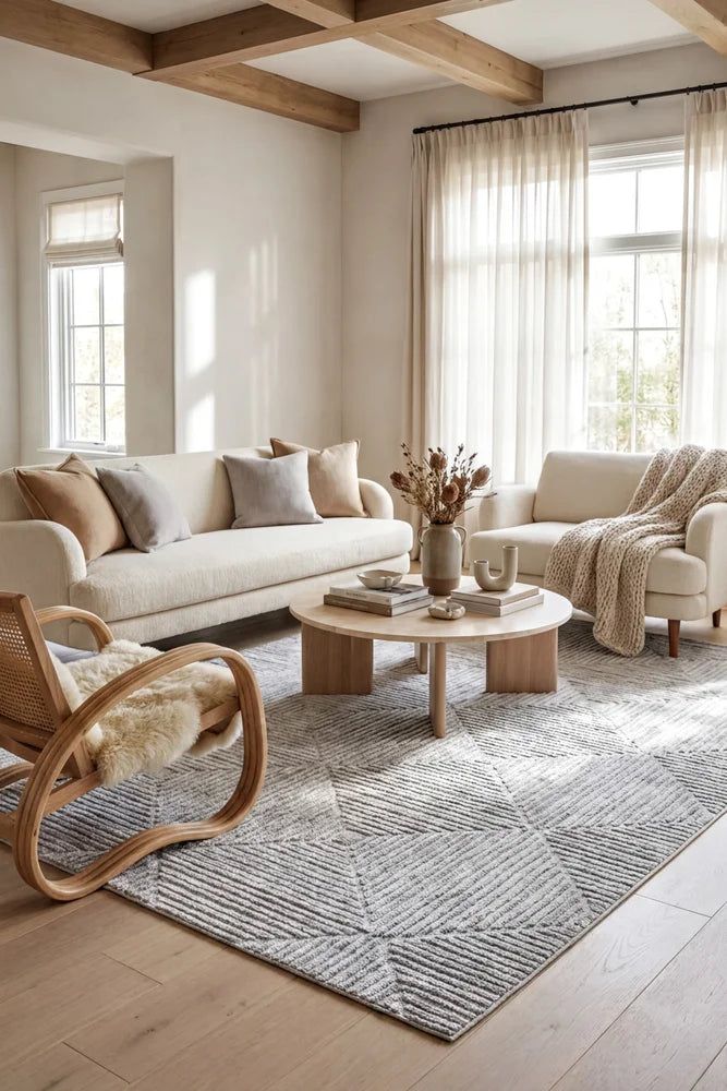 Serenade Shilo Silver Rug — AI styled visualisation