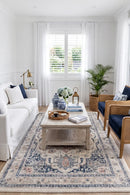 Soreaq Pale Rose and White Traditional Distressed Rug — AI styled visualisation