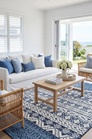 Seaside 3333 White Blue Rug — AI styled visualisation