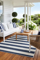 Seaside 4444 Navy White Rug — styled outdoor setting