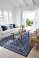 Seaside 5555 Navy Rug — AI styled visualisation