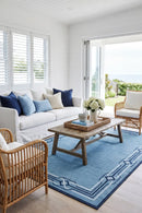 Seaside 6666 Blue Rug — AI styled visualisation