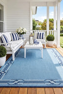 Seaside 6666 Blue Rug — styled outdoor setting
