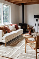 Summit Maze Linen Rug — AI styled visualisation