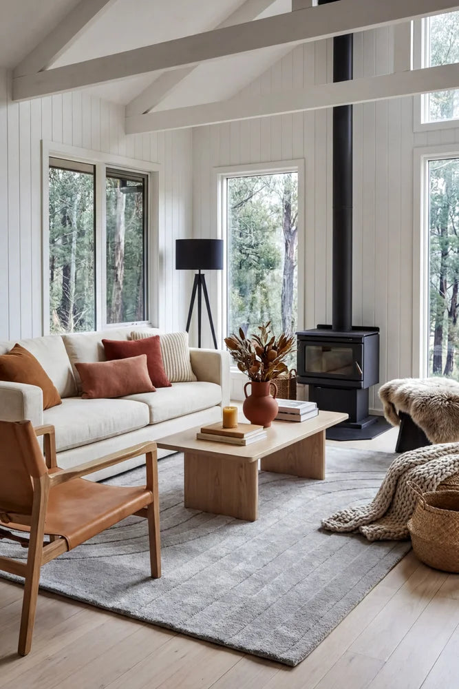 Summit Trail Grey Rug — AI styled visualisation