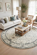 Susa Ivory Multicolour Traditional Distressed Round Rug — AI styled visualisation