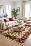 Sydney Classic Rug Ivory with Red Border — AI styled visualisation