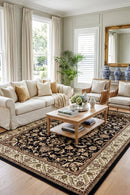 Sydney Medallion Rug Black with Ivory Border — AI styled visualisation