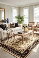 Sydney Medallion Rug Ivory with Black Border — AI styled visualisation