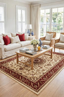 Sydney Medallion Rug Ivory with Red Border — AI styled visualisation