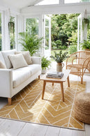Sydney Gold Reversible Outdoor Rug — styled outdoor setting