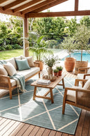 Tucson Aqua Green Outdoor Rug — AI styled visualisation