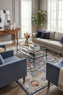 Havana 90 Navy Floral Rug — AI styled visualisation