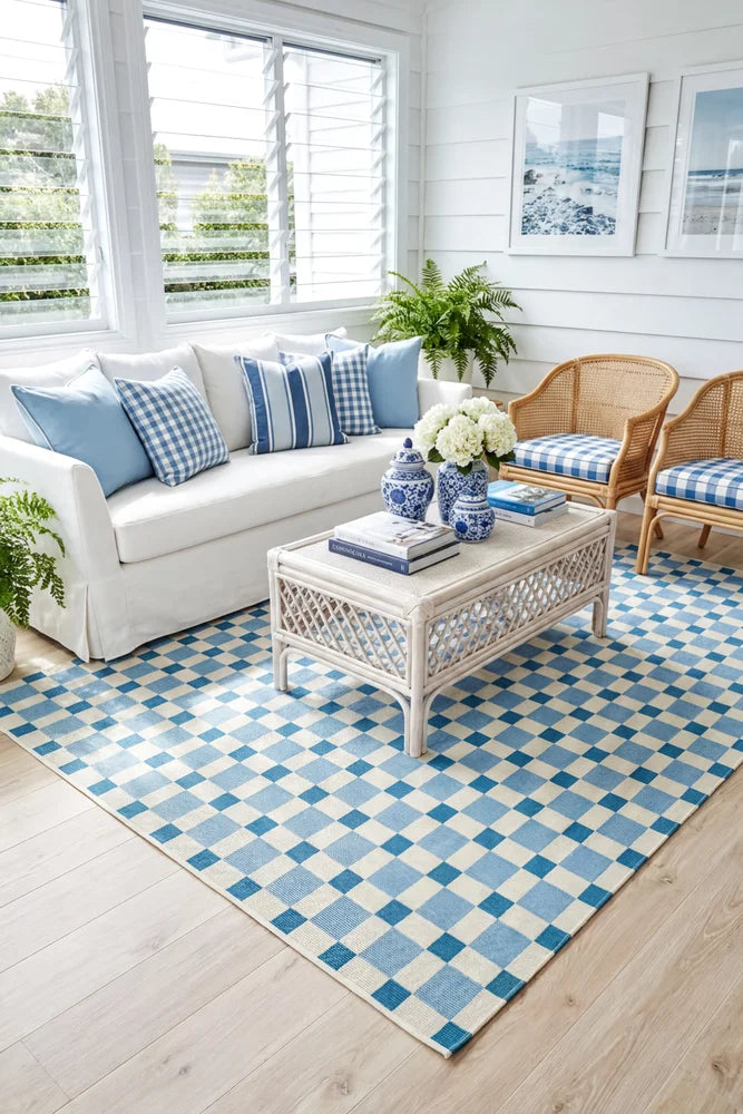 Vista Tito Blue Rug — AI styled visualisation