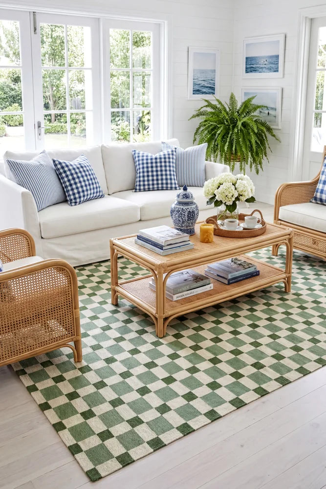 Vista Tito Green Rug — AI styled visualisation