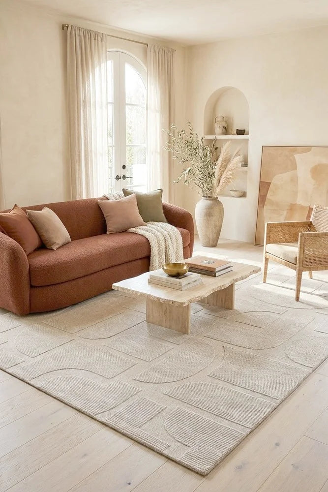 Westcott Powdered Beige Rug — AI styled visualisation