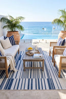 Yomi Navy and Cream Indoor Outdoor Rug — AI styled visualisation