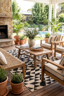 Yuma Black & Cream Outdoor Rug — AI styled visualisation