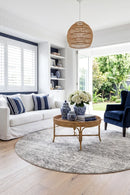 Zelda Silver Grey Round Rug — AI styled visualisation