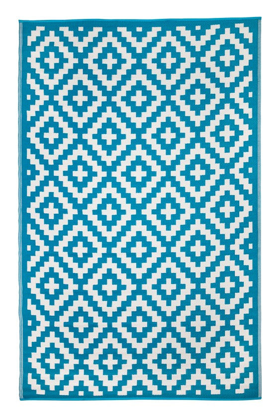 Aztec Teal & White Ougdoor Rug