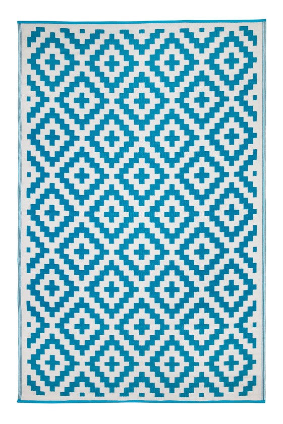 Aztec Teal & White Ougdoor Rug