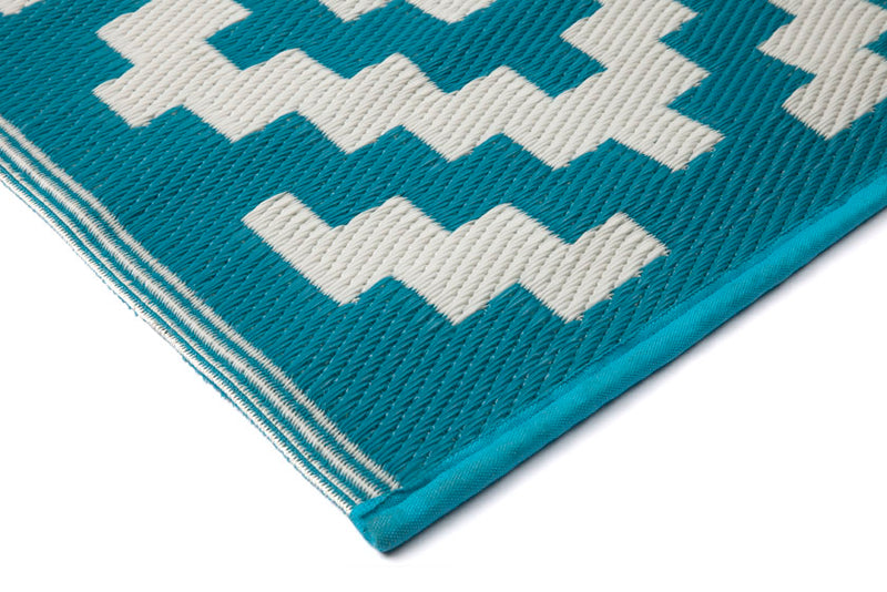 Aztec Teal & White Ougdoor Rug