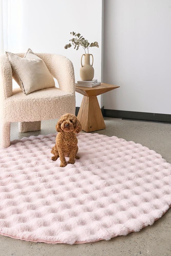 Bubble Blush Round Machine Washable Rug