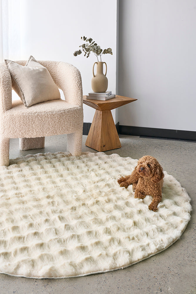 Bubble Natural Round Machine Washable Rug
