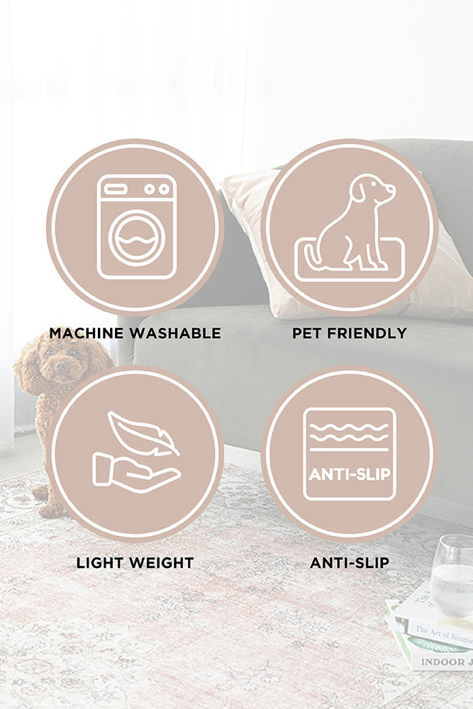 Bubble Natural Round Machine Washable Rug